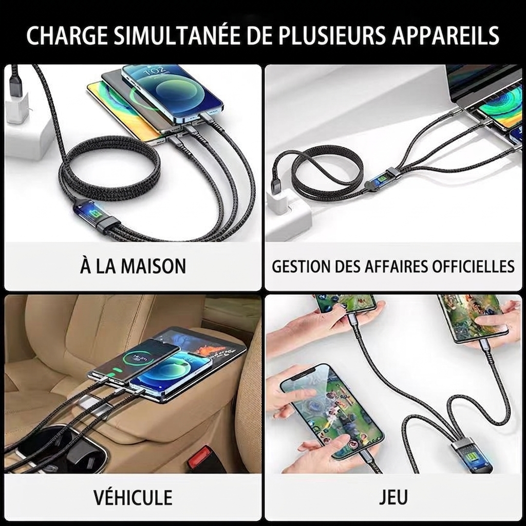 Câble de Charge 3-en-1 – Puissance 100W Charge Rapide