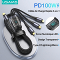 Câble de Charge 3-en-1 – Puissance 100W Charge Rapide