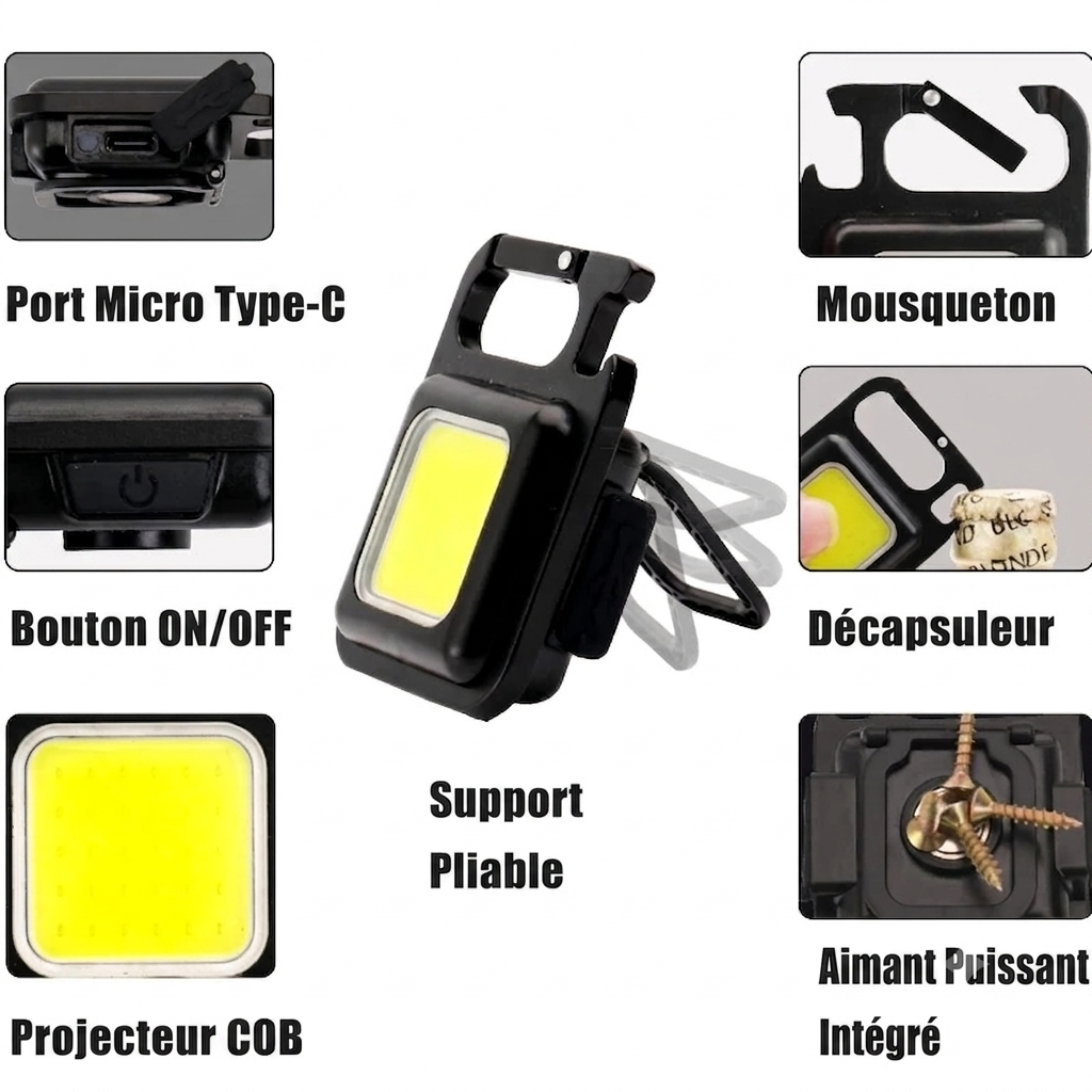 Lampe Porte-Clés COB – Éclairage Puissant Toujours avec Vous