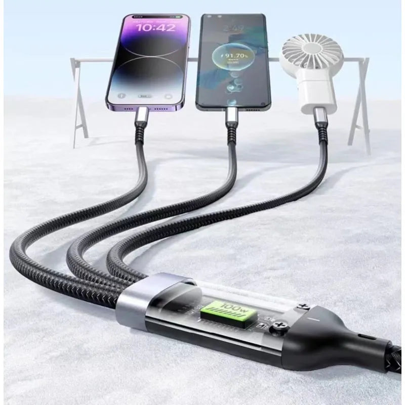 Câble de Charge 3-en-1 – Puissance 100W Charge Rapide