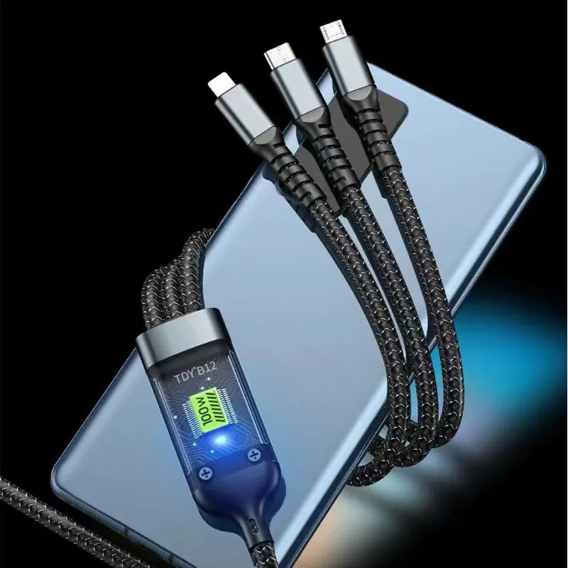Câble de Charge 3-en-1 – Puissance 100W Charge Rapide