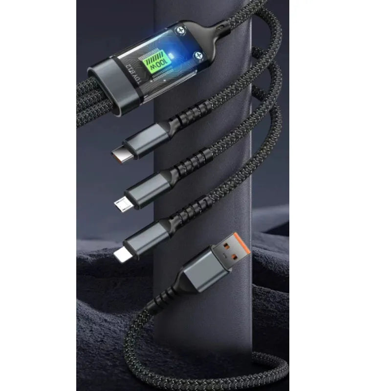Câble de Charge 3-en-1 – Puissance 100W Charge Rapide